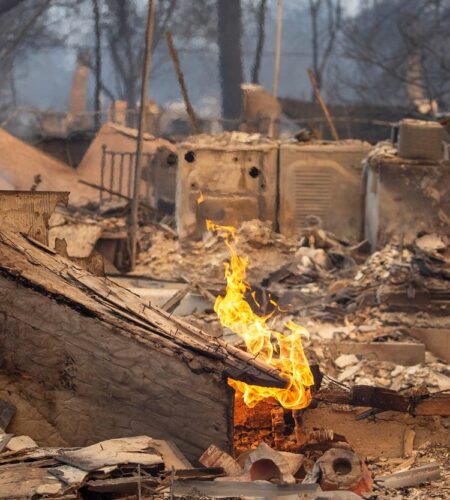 The remains of a home in Altadena, California, amid the ongoing wildfires in the Los Angeles area, on January 9, 2025.