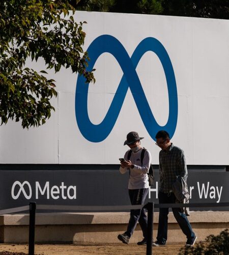 Meta Platforms signage outside the company's headquarters in Menlo Park, California on October 29, 2021.