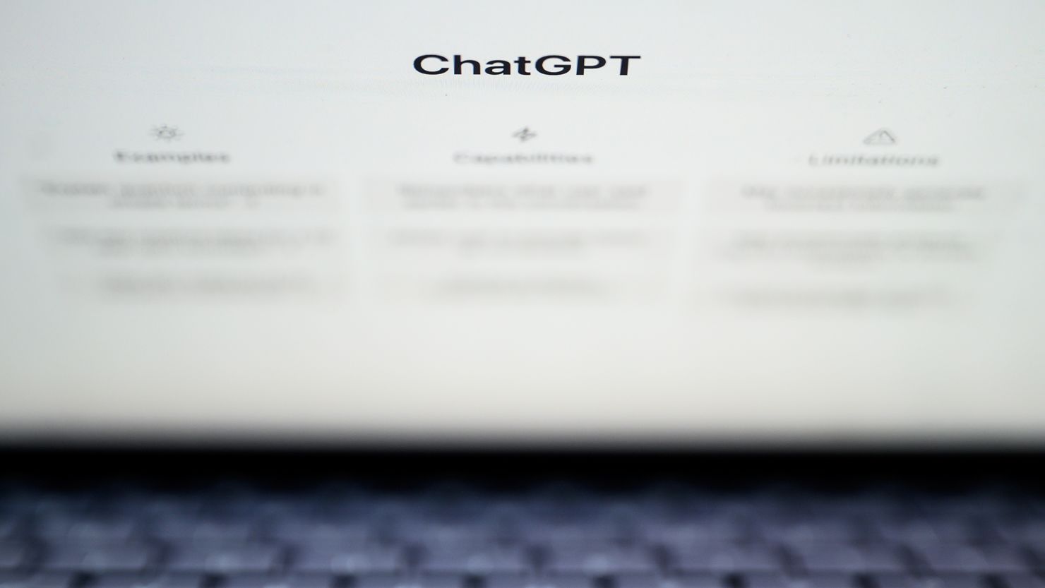 The home page for the OpenAI's ChatGPT app is displayed on a laptop screen on February 3, 2023.