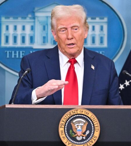 US President Donald Trump speaks about the mid-air crash between American Airlines flight 5342 and a military helicopter in Washington, in the Brady Press Briefing Room at the White House on January 30, 2025 in Washington, DC. Divers pulled bodies from the icy waters of Washington's Potomac river Thursday after a US military helicopter collided midair with a passenger plane carrying 64 people, with officials saying there were likely no survivors.