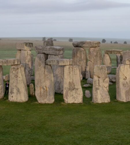 The ancient monument of Stonehenge is viewed from a hot air ballon on September 7, 2016, in Wiltshire, England.